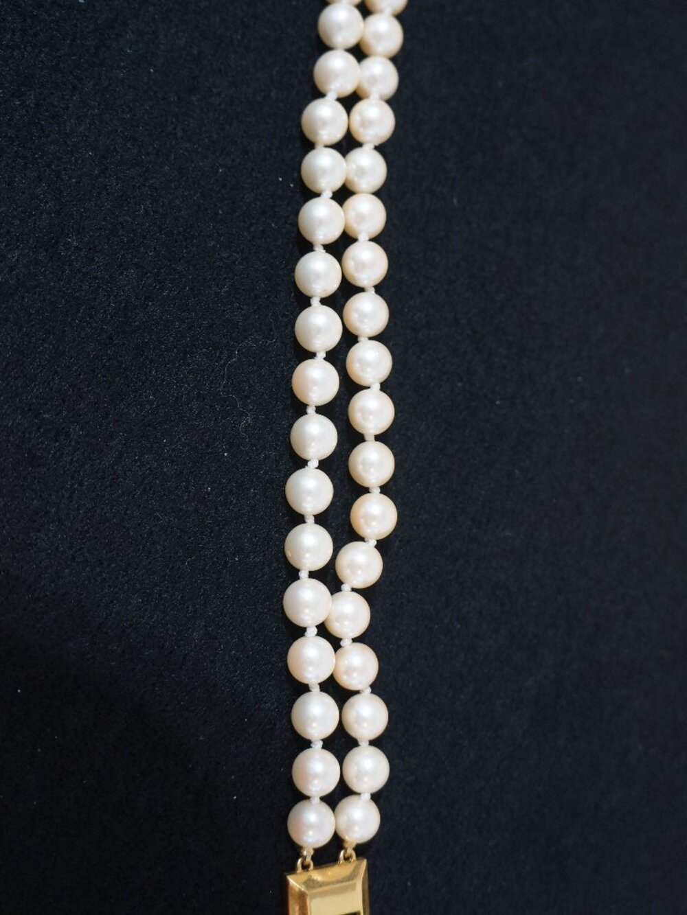 Vintage Mid Century Faux Pearl Double Strand Bracelet Gold Tone Clasp 7"